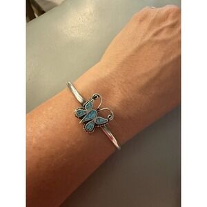 Vintage Native American Silver Small Bracelet-Turquoise Butterfly